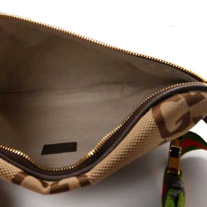 Gucci Monogram Jumbo GG Textured Dollar Calfskin Web Belt Bag Camel Ebony New Acero 5 of 10