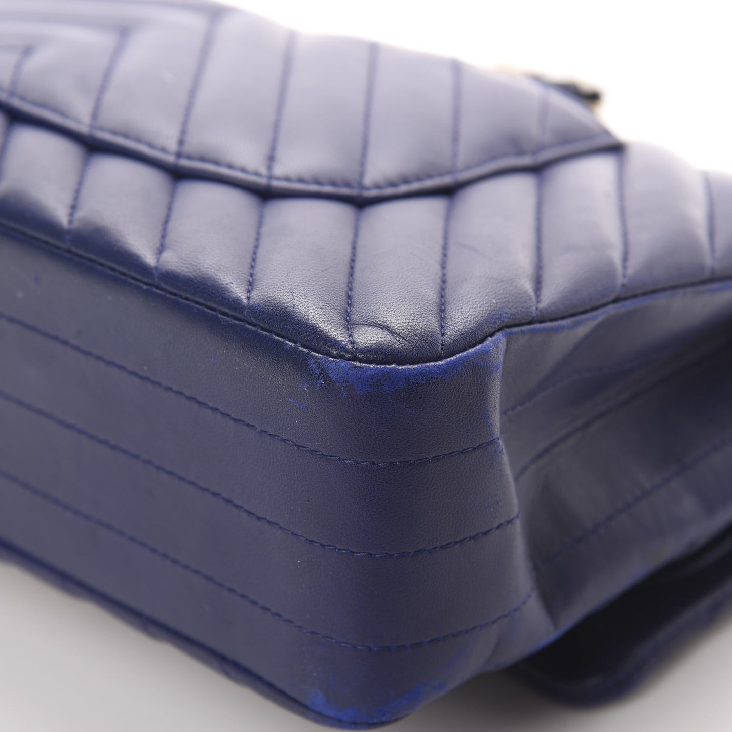 Lambskin Chevron Quilted Medium Double Flap Blue