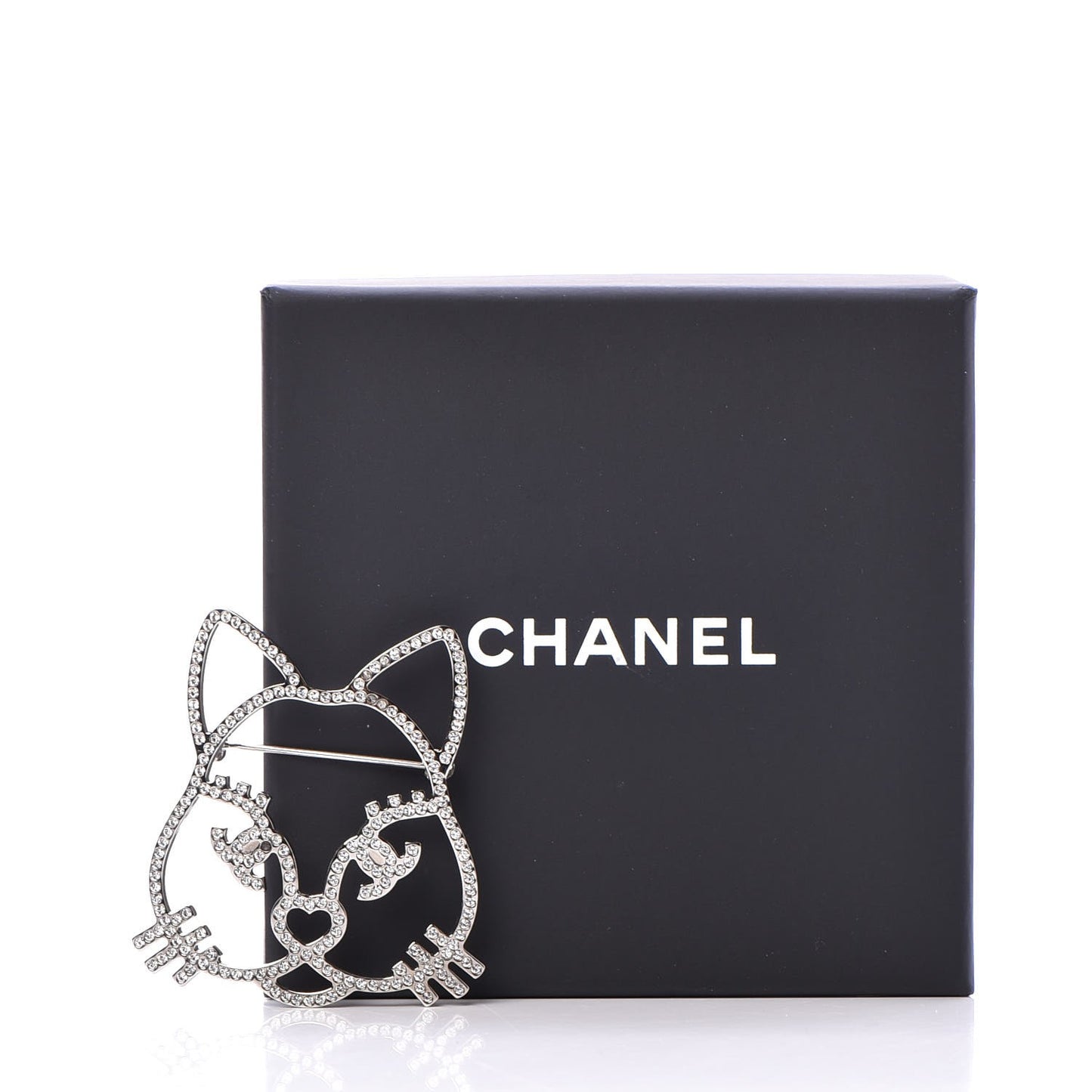 Strass Crystal Emoji Choupette Cat Brooch Silver
