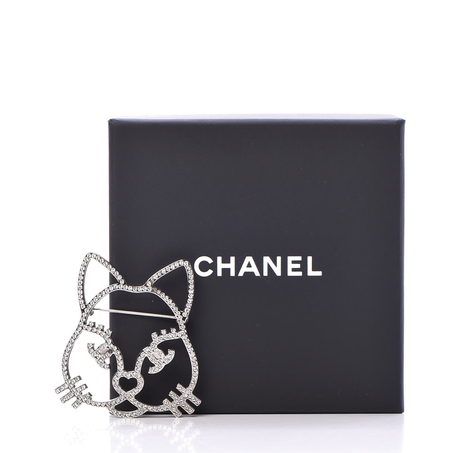 Chanel Strass Crystal Emoji Choupette Cat Brooch Silver 6 of 6