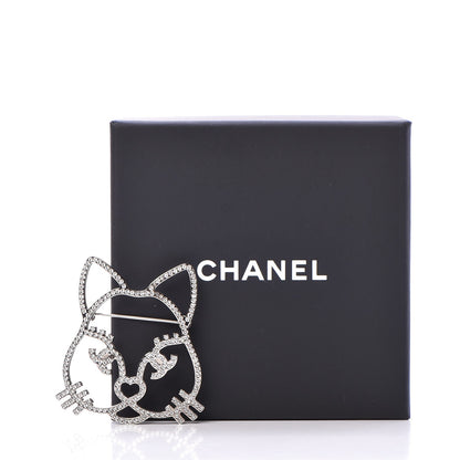 Chanel Strass Crystal Emoji Choupette Cat Brooch Silver 6 of 6