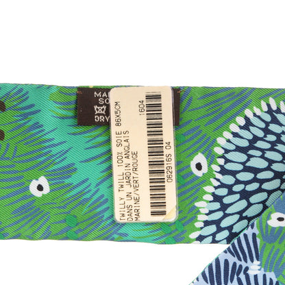 Hermes Silk Dans un Jardin Anglais Twilly Marine Vert Rouge 3 of 4