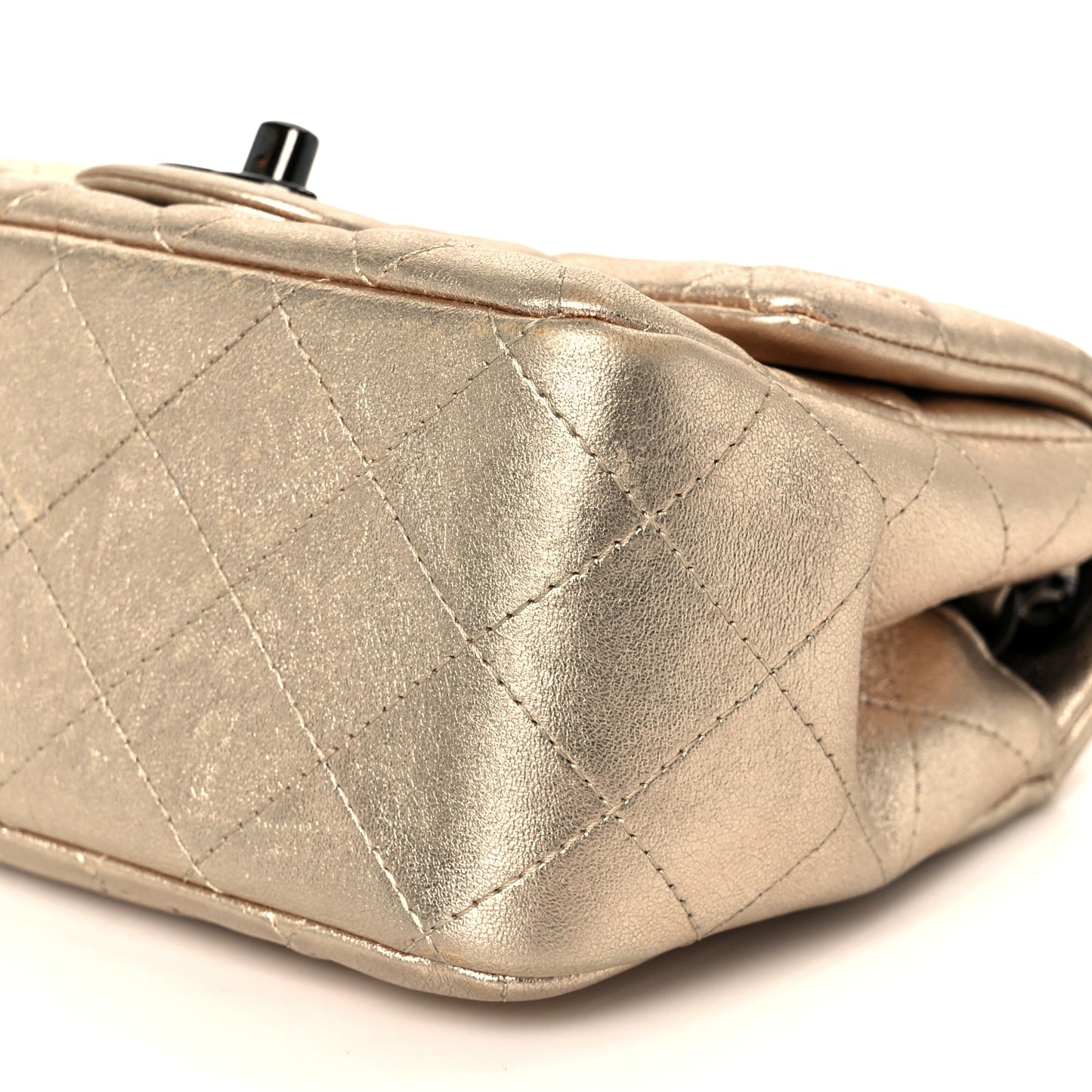 Metallic Lambskin Quilted Mini Square Flap Gold Black