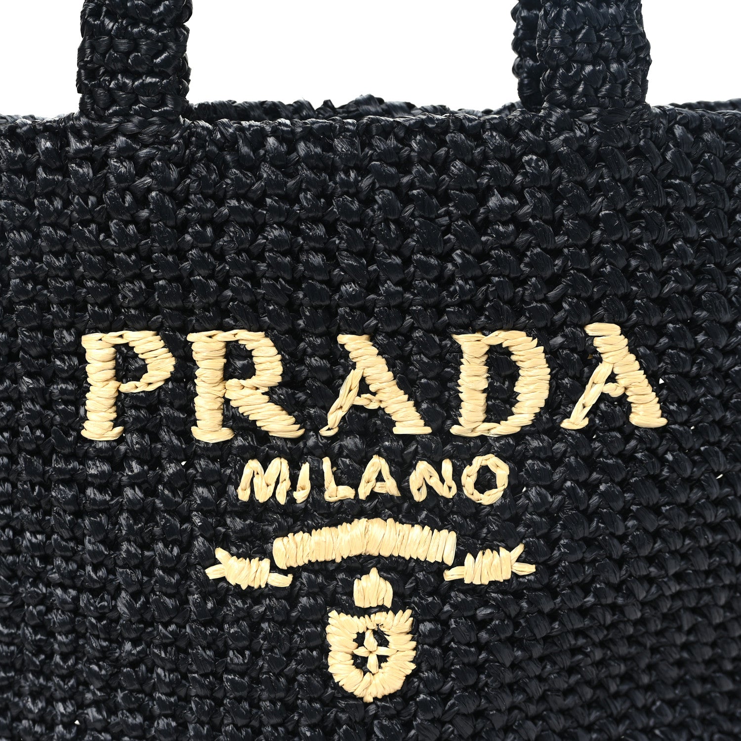 Prada Yarn Raffia Effect Crochet Small Logo Tote Black 7 of 9