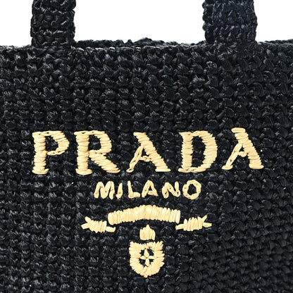 Prada Yarn Raffia Effect Crochet Small Logo Tote Black 7 of 9