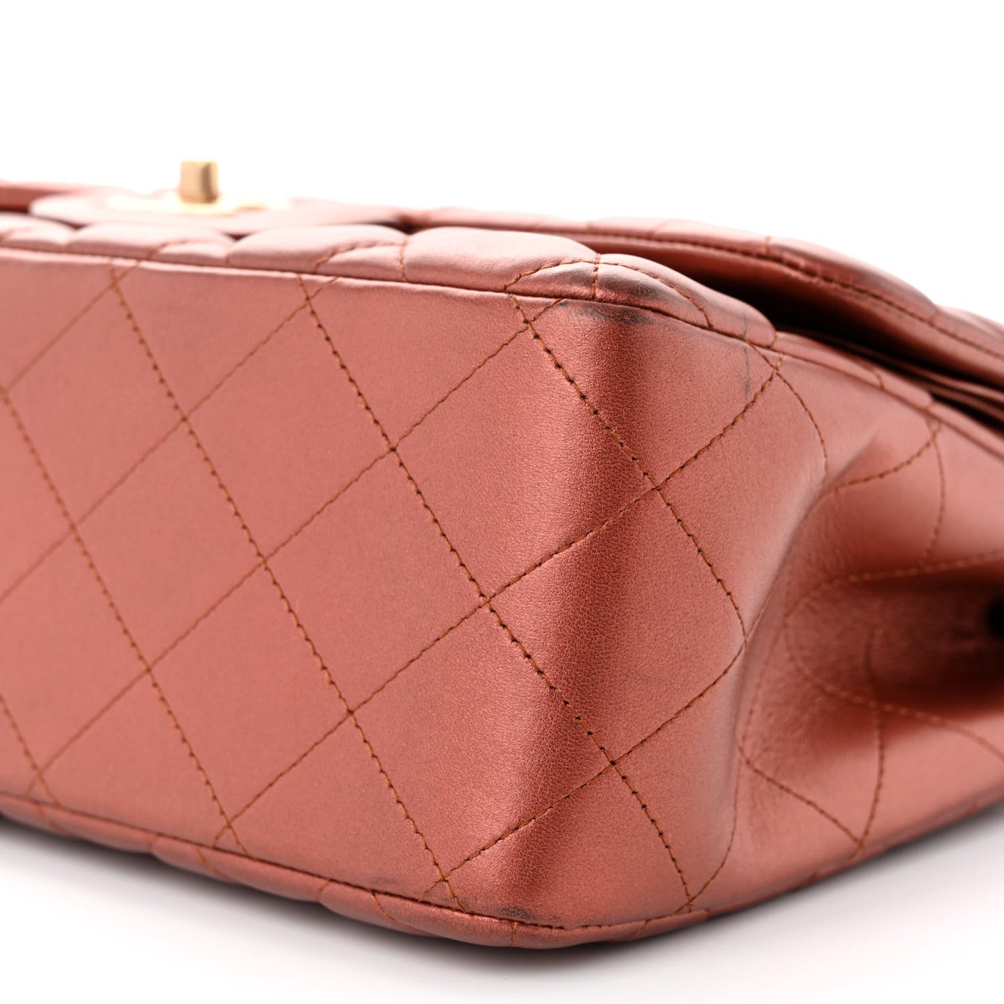 Metallic Lambskin Quilted Jumbo Double Flap Copper