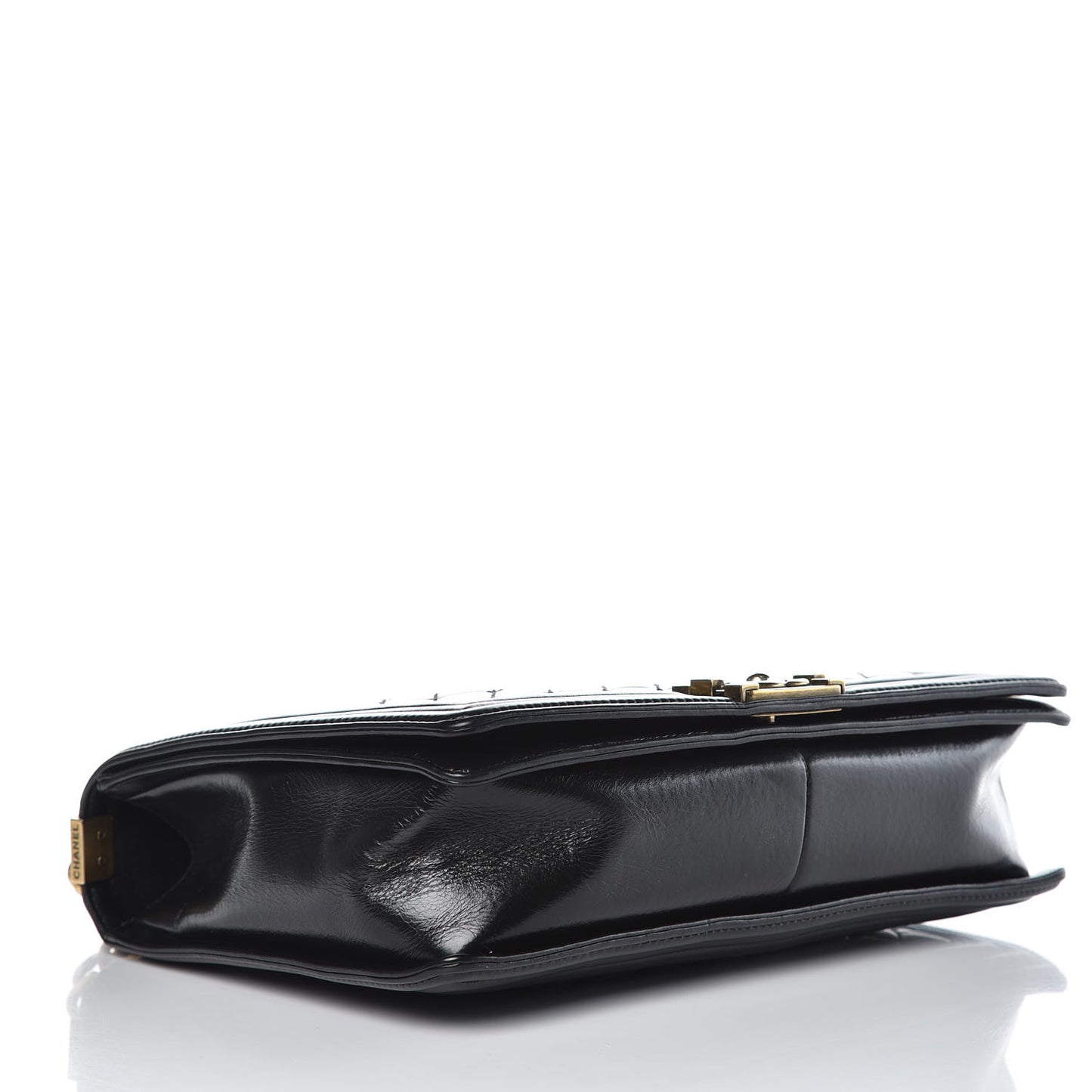 Glazed Calfskin Quilted Large Boy Flap Black