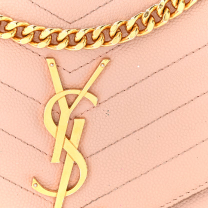 Saint Laurent Grain De Poudre Matelasse Chevron Monogram Chain Wallet Pale Pink 18 of 18