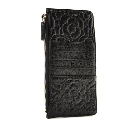 Chanel Caviar Camellia Embossed Classic Flat Wallet Pouch Black 2 of 7