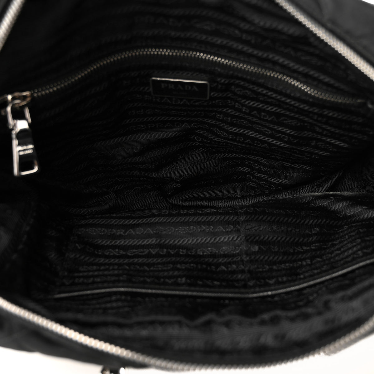 Nylon Tessuto Impuntu Quilted Shoulder Bag Black
