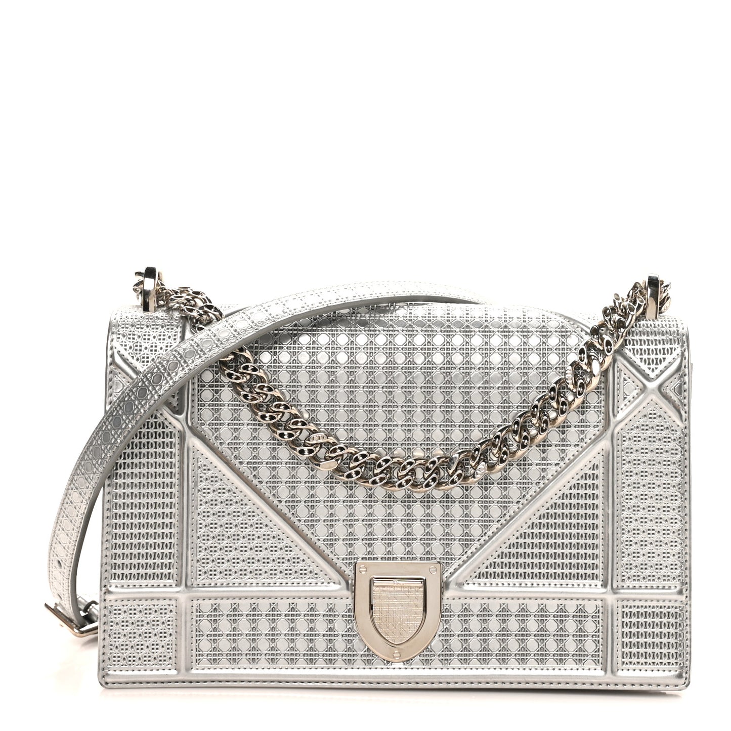 Metallic Patent Micro-Cannage Medium Diorama Flap Bag Silver