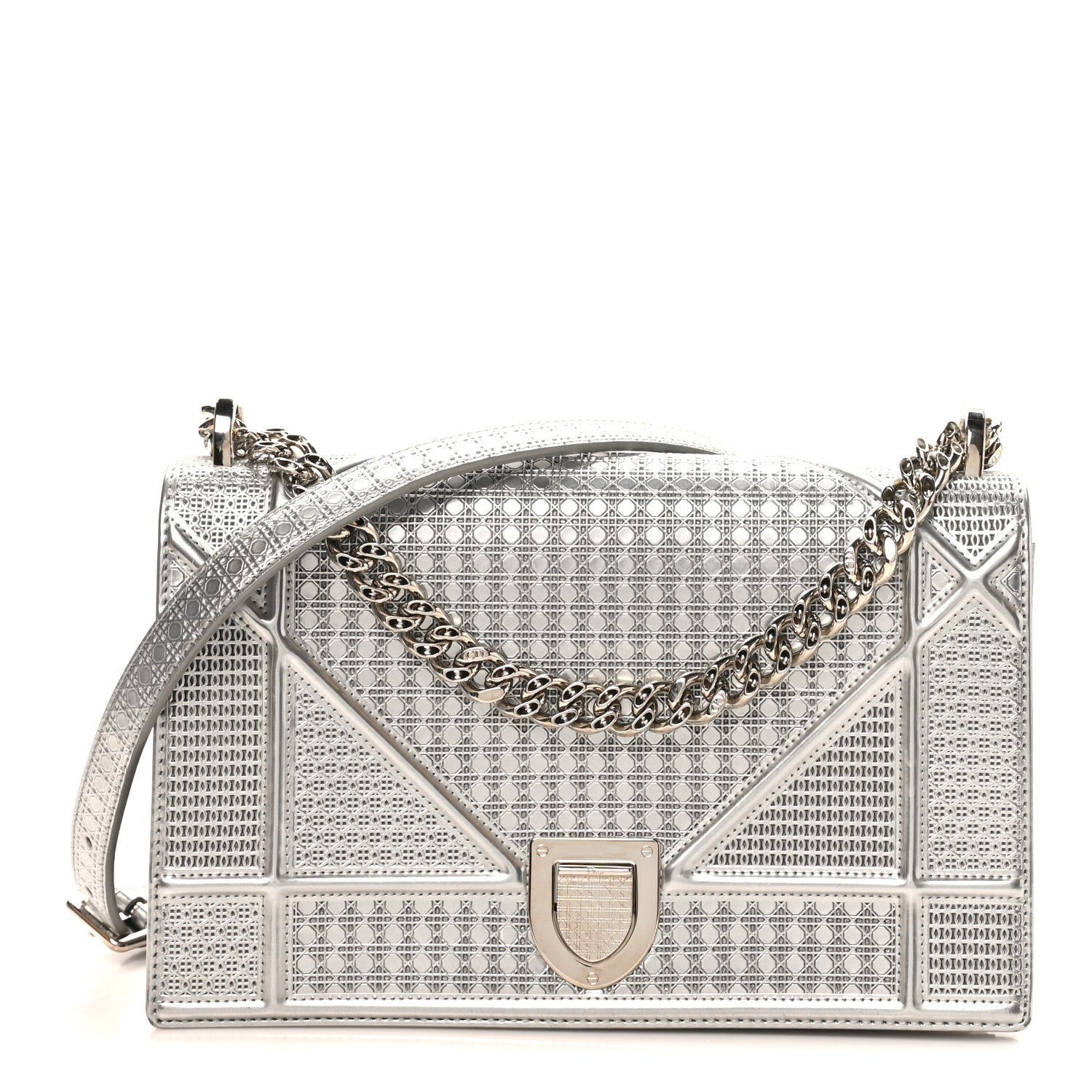 Christian Dior Metallic Patent Micro-Cannage Medium Diorama Flap Bag Silver 1 of 9