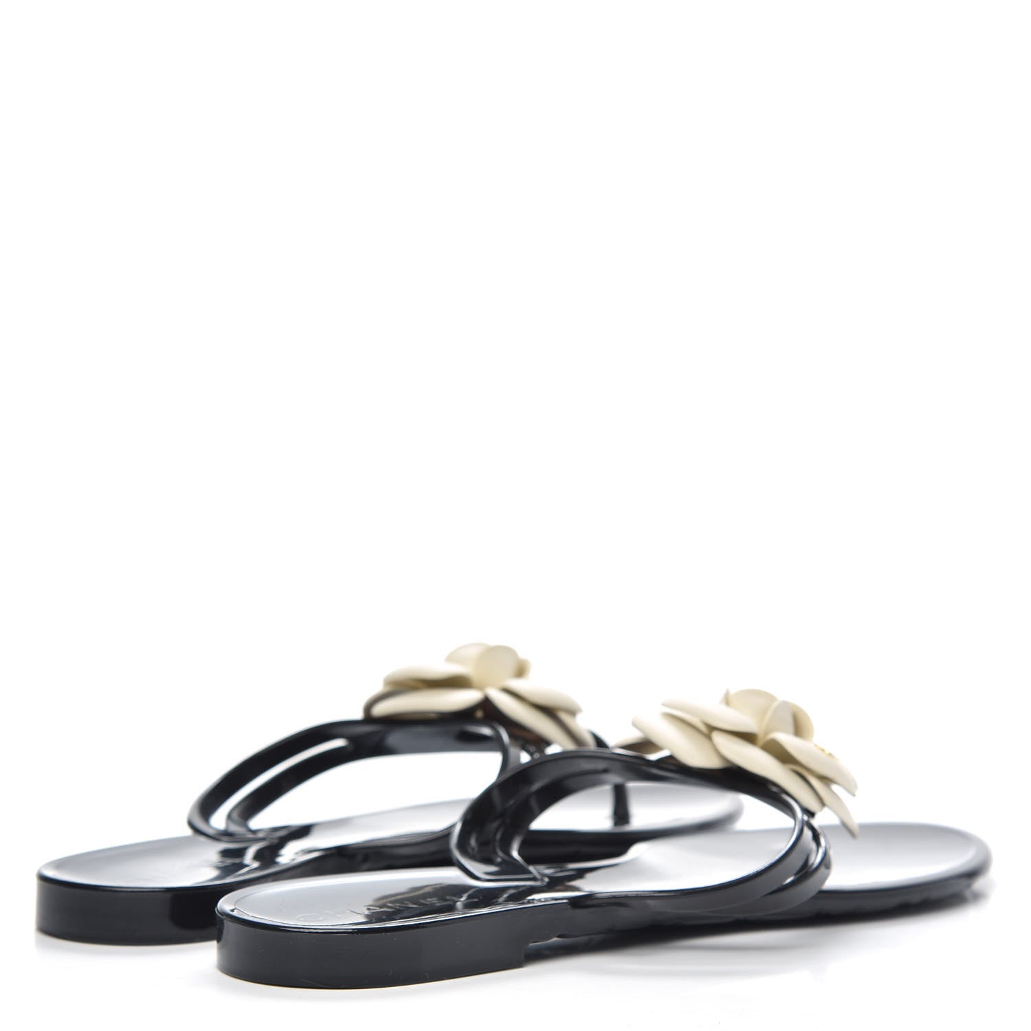 Chanel Jelly Camellia Thong Sandals 40 Black Ivory 4 of 8