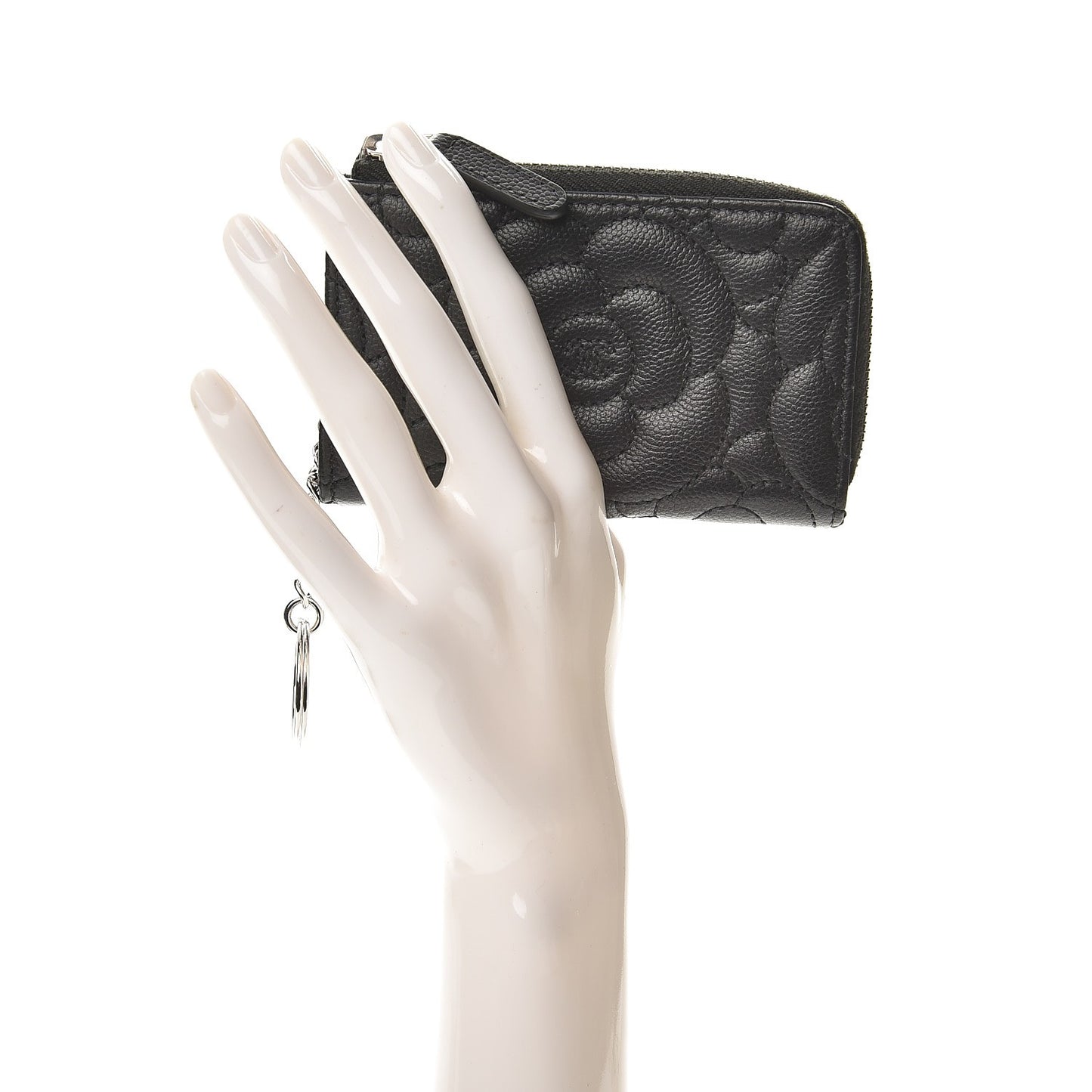 Caviar Camellia Quilted Key Holder Case Black