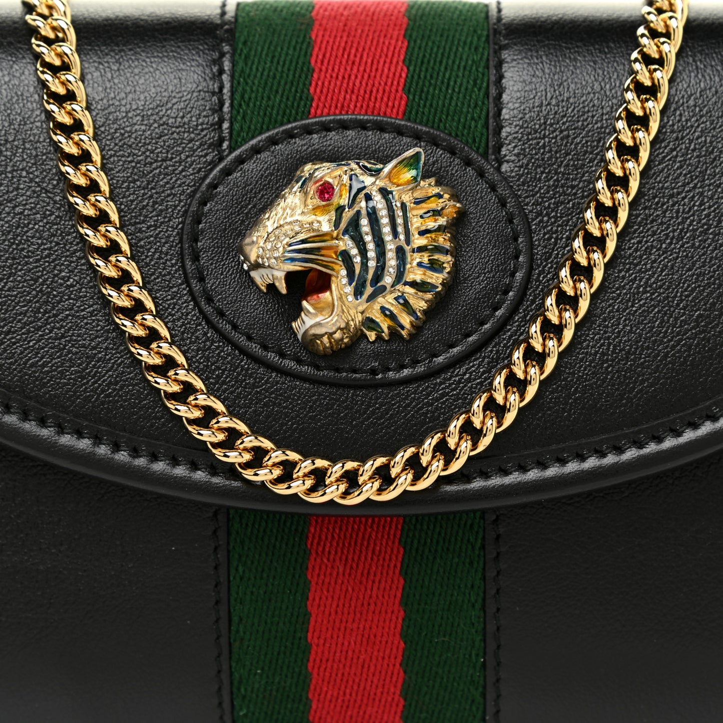 Textured Calfskin Web Mini Rajah Slim Flap Shoulder Bag Black