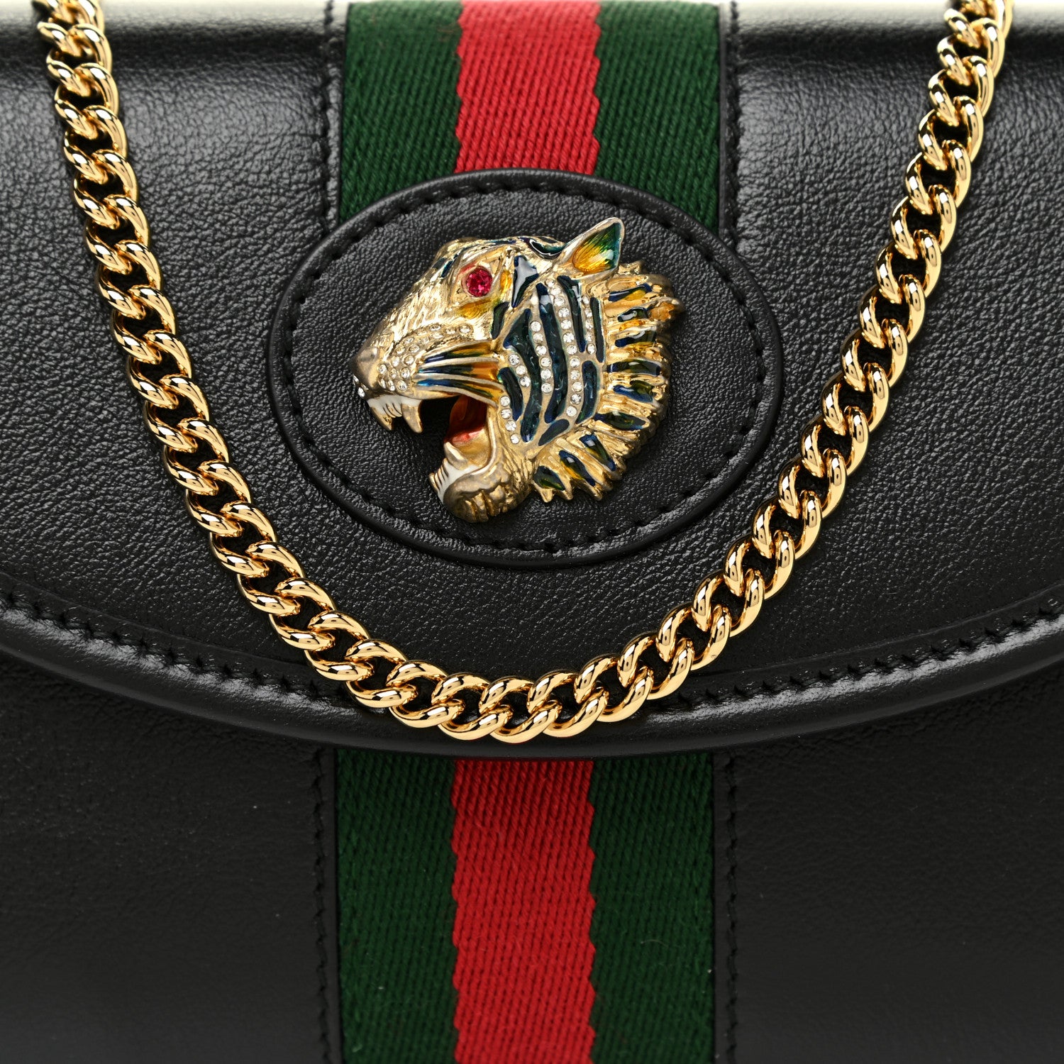Gucci Textured Calfskin Web Mini Rajah Slim Flap Shoulder Bag Black 7 of 10