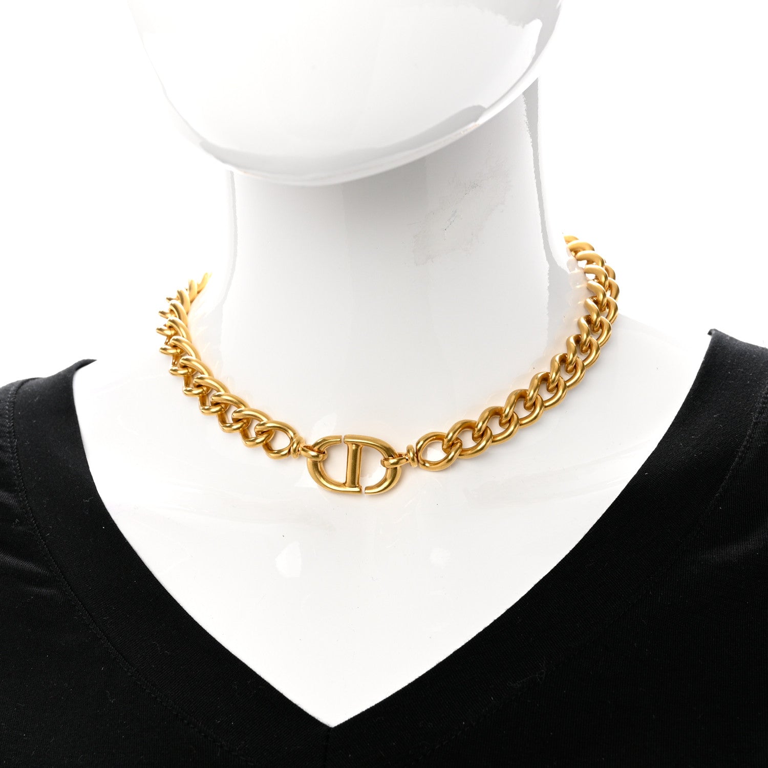 Christian Dior Metal CD Navy Choker Necklace Gold 2 of 6