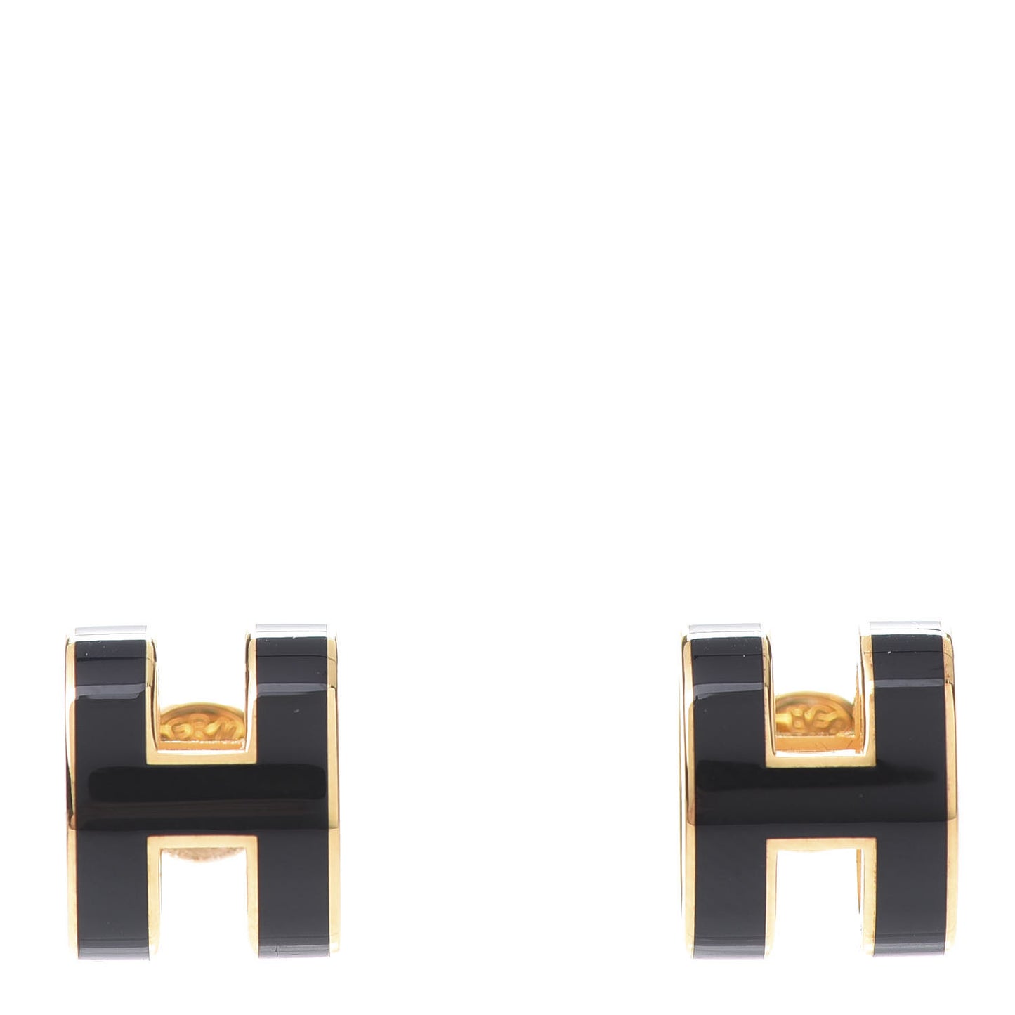 Gold Lacquered Pop H Earrings Black