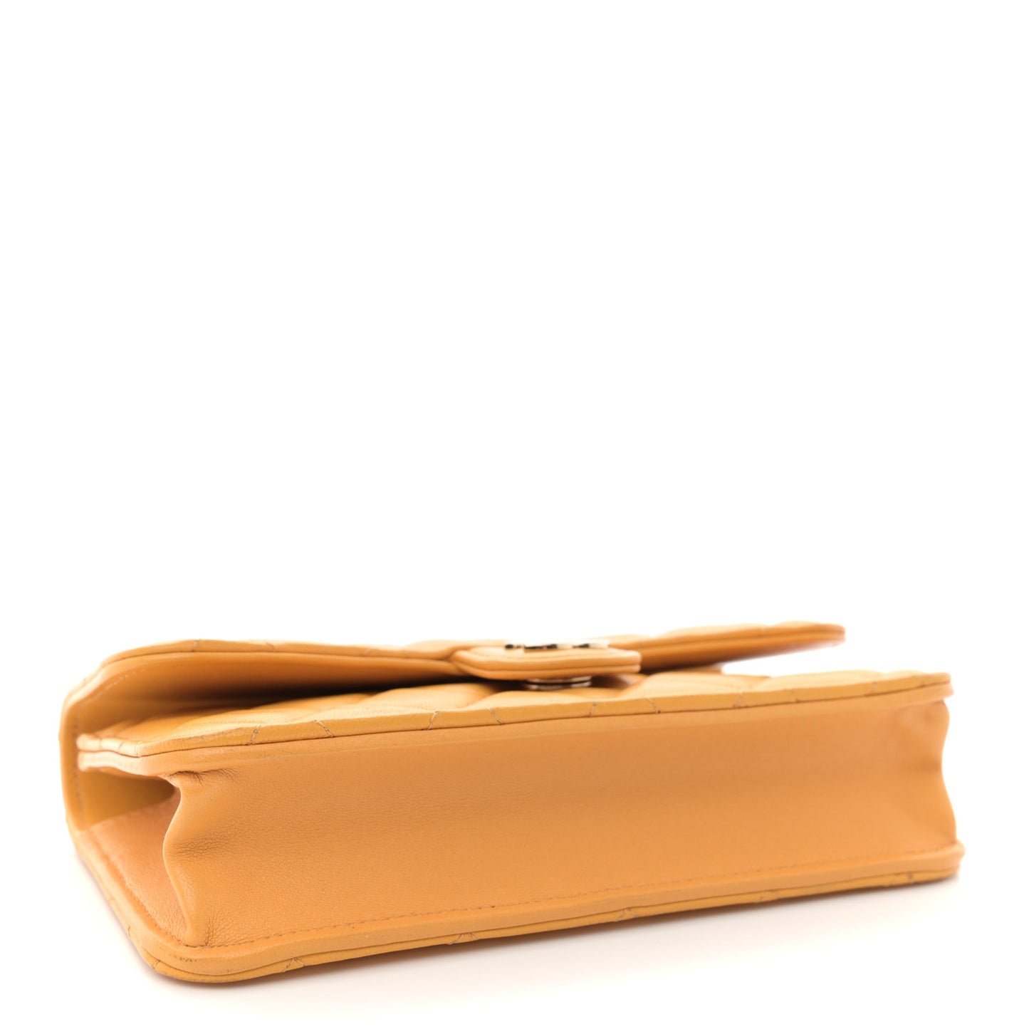 Lambskin Quilted Flap Phone Holder With Chain Yellow