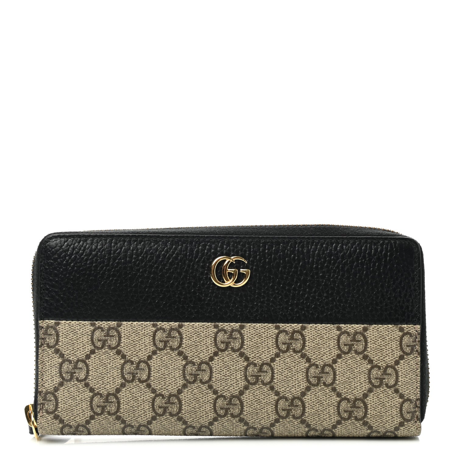 Gucci Dollar Calfskin GG Supreme Monogram GG Marmont Zip Around Wallet Black Beige Ebony 1 of 7