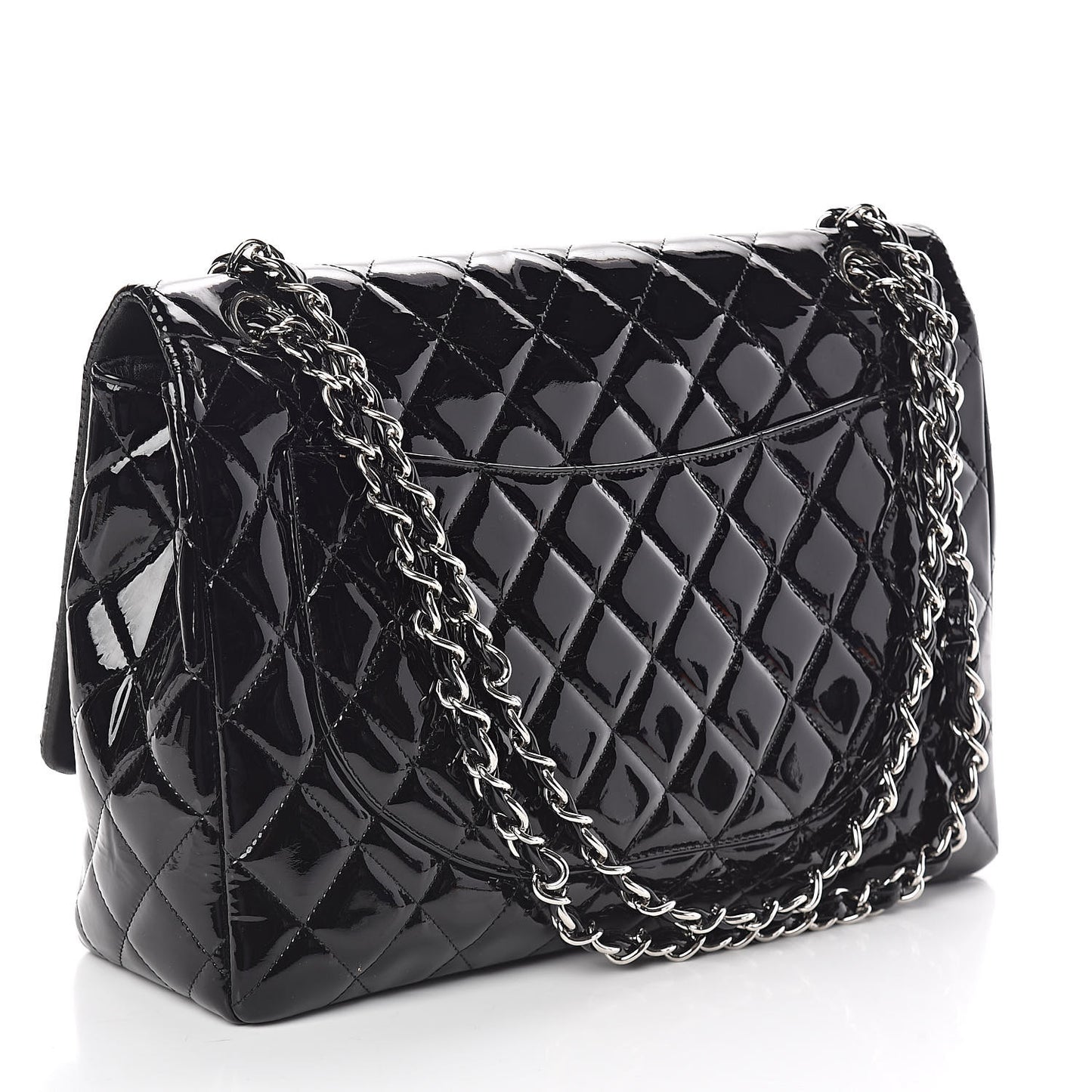 Patent Quilted Maxi Single Flap Black