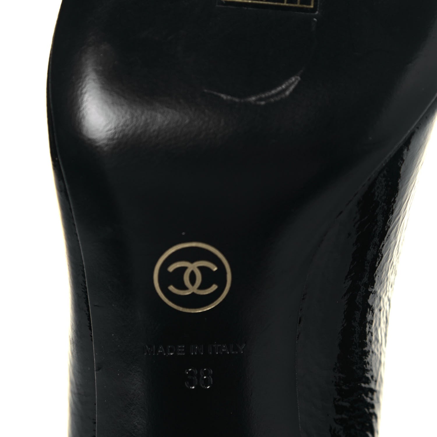 Chanel Patent Calfskin Crystal Cap Toe Logo Pumps 38 Black 7 of 11