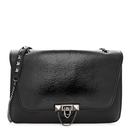 Valentino Garavani Patent Pebbled Calfskin Medium Rockstud Demilune Shoulder Bag Black 1 of 9