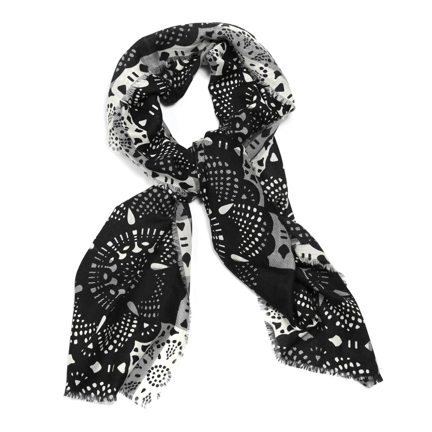 Cashmere Giant Check Patchwork Lace Print Scarf Black White