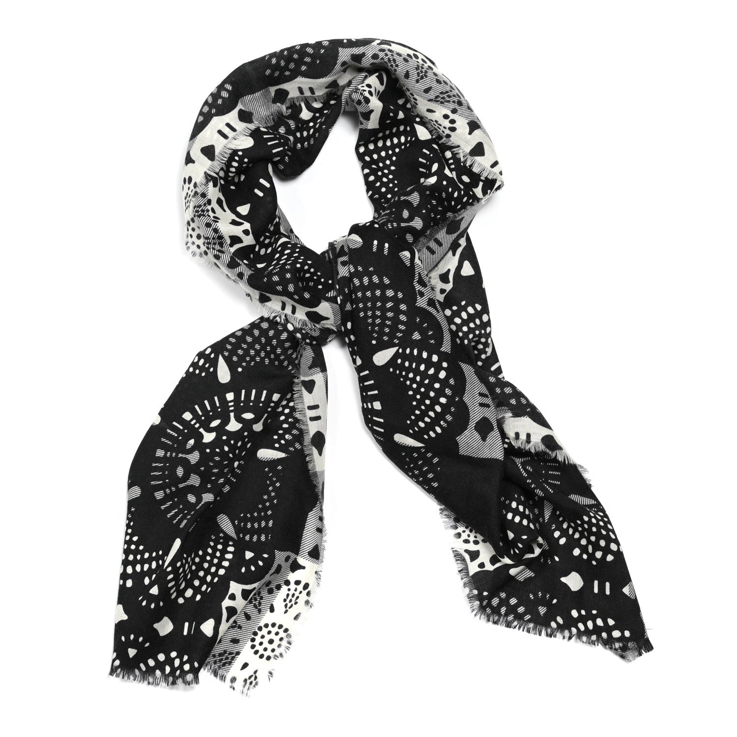 Burberry Cashmere Giant Check Patchwork Lace Print Scarf Black White 1 of 5