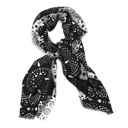 Burberry Cashmere Giant Check Patchwork Lace Print Scarf Black White 1 of 5