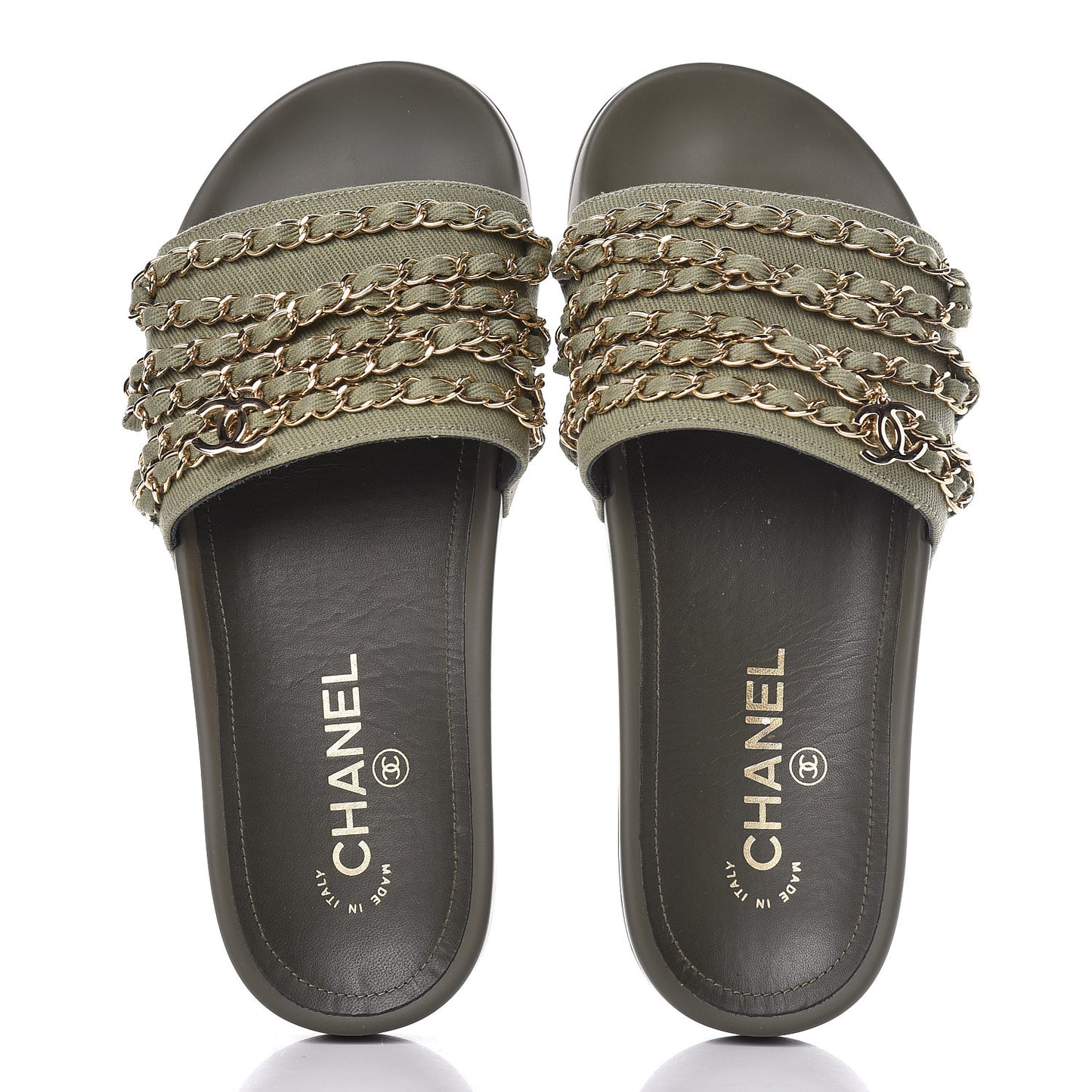 Canvas Chain Flat Sandals 37 Khaki