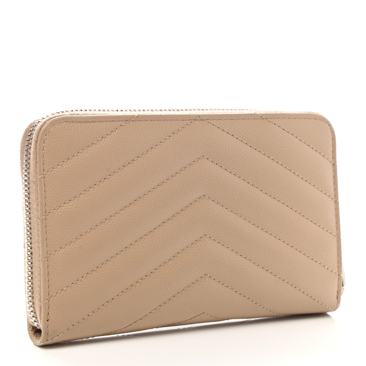 Saint Laurent Grain De Poudre Matelasse Chevron Monogram Zip Around Wallet Beige 3 of 7