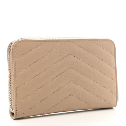 Saint Laurent Grain De Poudre Matelasse Chevron Monogram Zip Around Wallet Beige 3 of 7