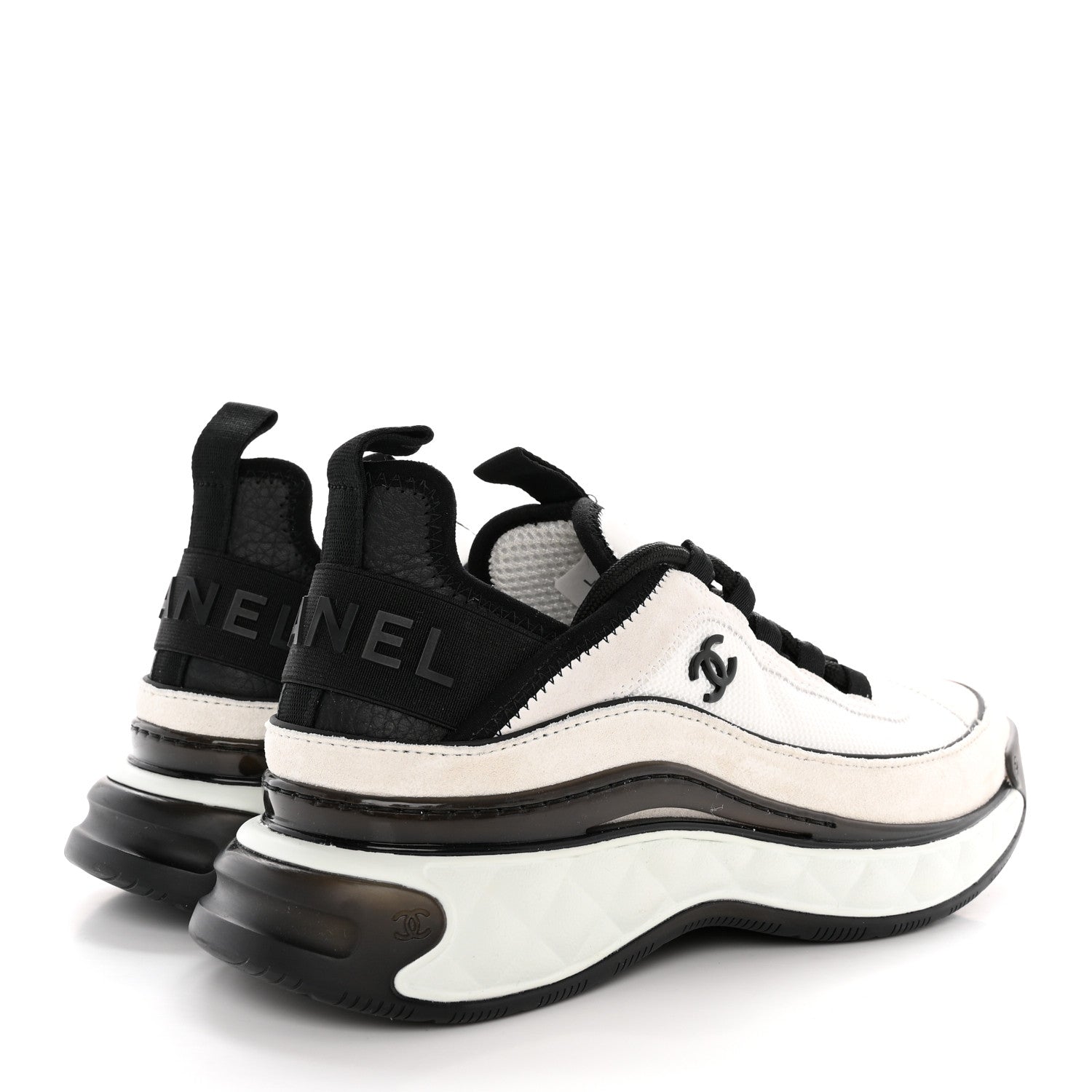 Chanel Velvet Calfskin Mixed Fibers CC Sneakers 38 Ivory Black 4 of 12