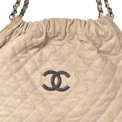 Chanel Distressed Glazed Caviar Quilted Large Elastic Tote Beige 14 of 14