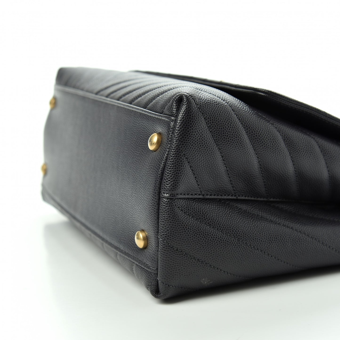 Caviar Chevron Quilted Small Coco Handle Flap Dark Grey