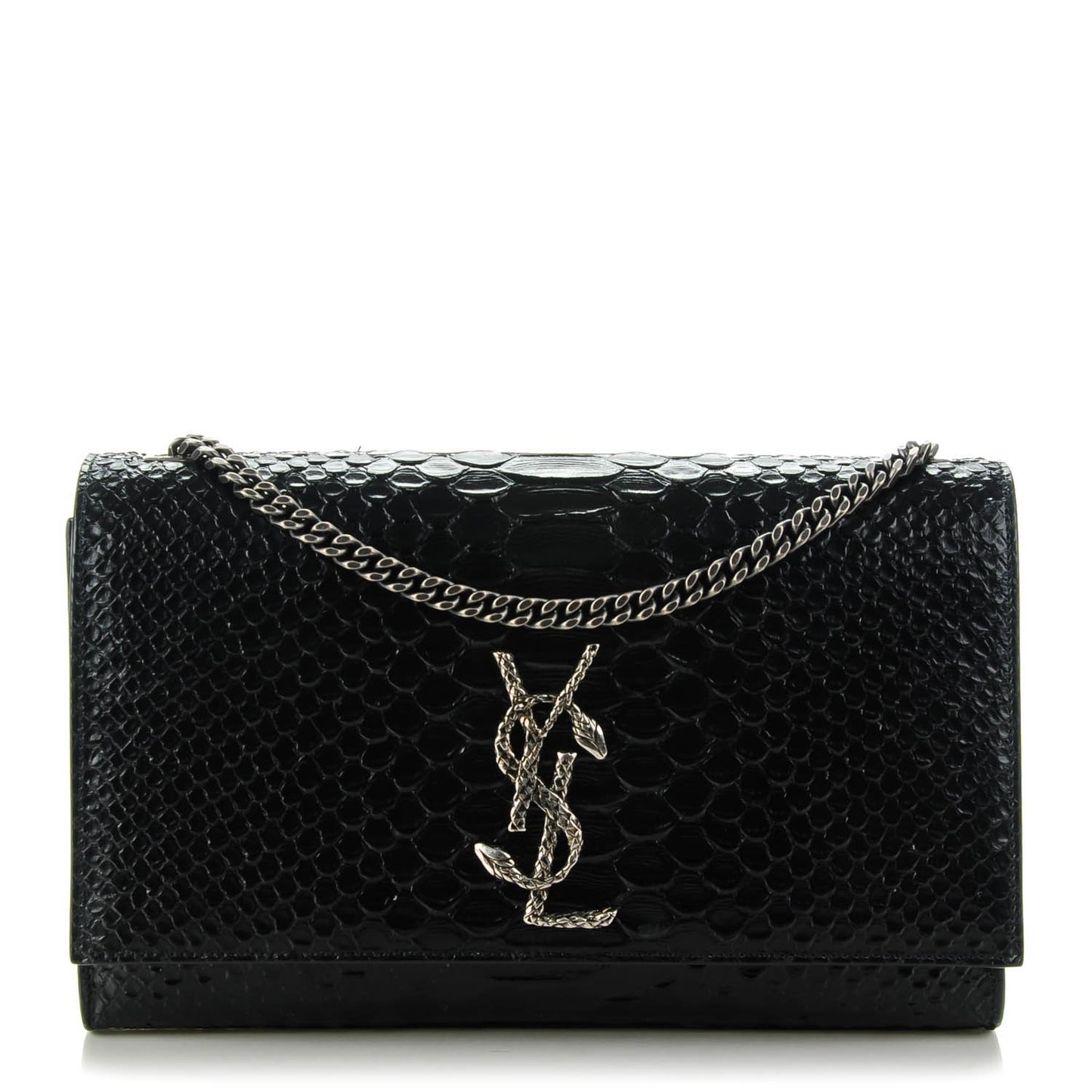 Python Embossed Medium Kate Monogram Chain Wallet Black