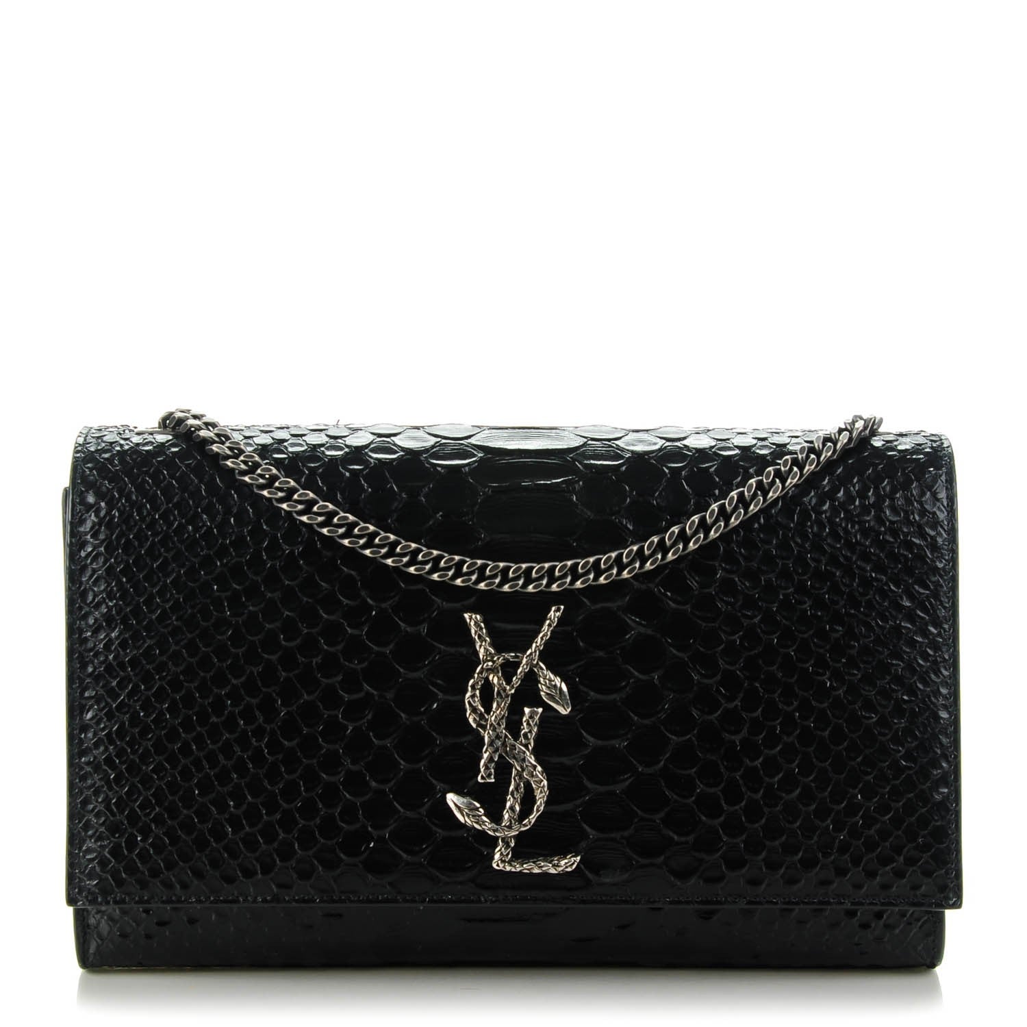 Saint Laurent Python Embossed Medium Kate Monogram Chain Wallet Black 1 of 6