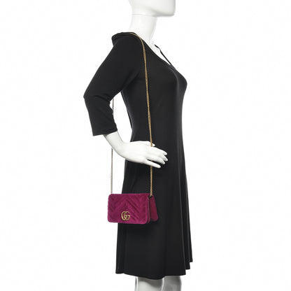 Gucci Velvet Matelasse GG Marmont Mini Bag Fuchsia Violet Cyclamen 2 of 8