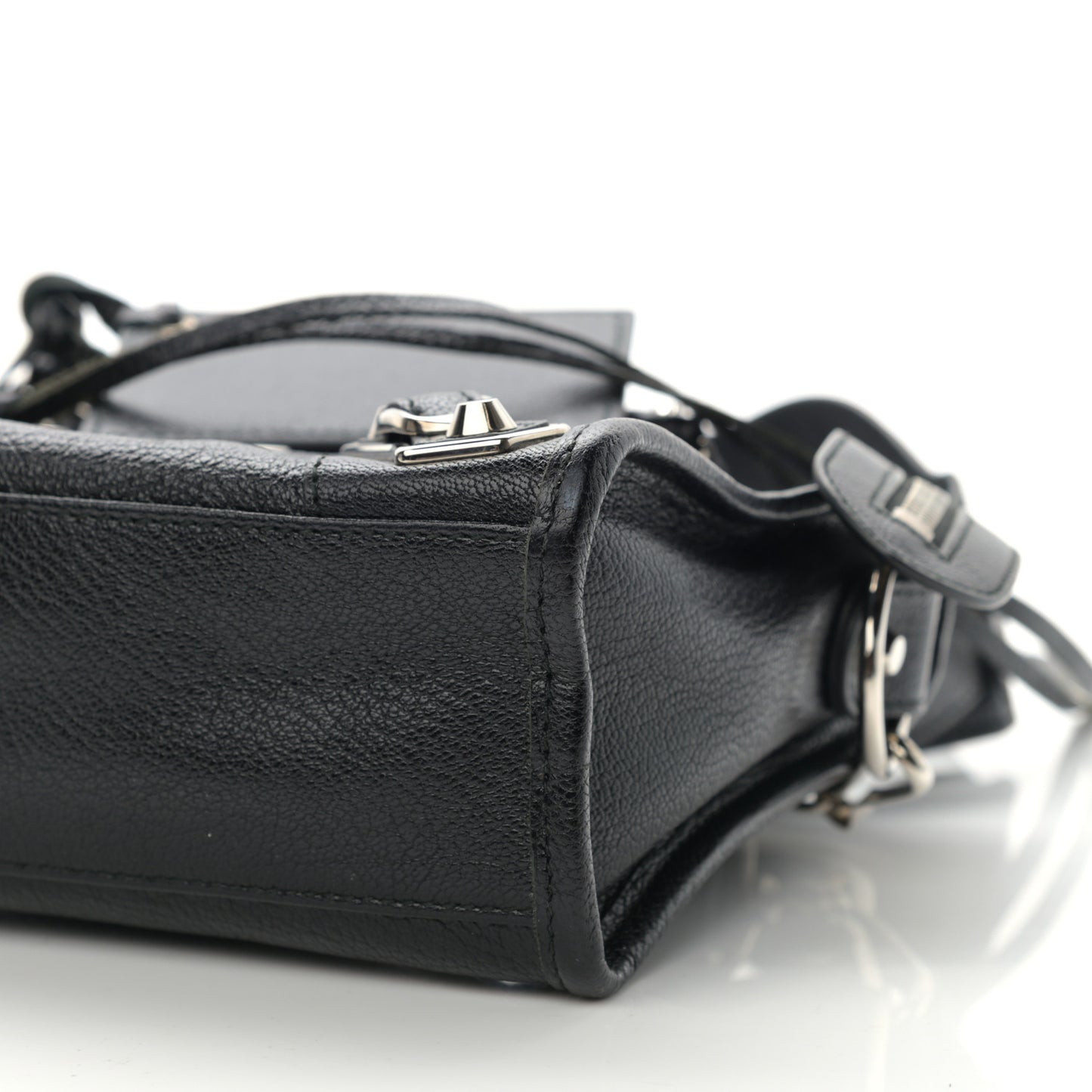 Chevre Silver Metallic Edge Hardware Mini City Black