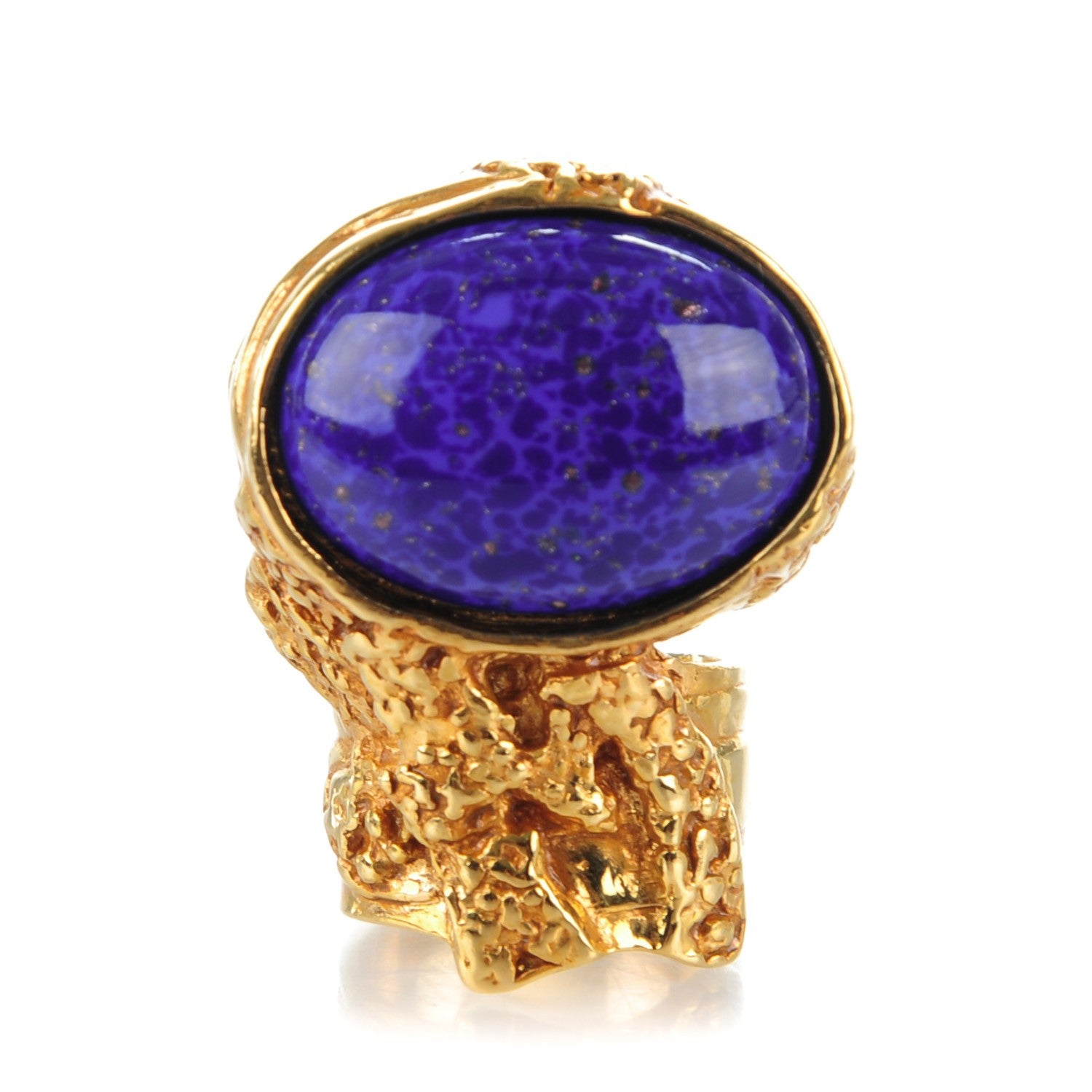 Saint Laurent Glass Cabochon Arty Ovale Ring 5 Gold Lapis 1 of 4