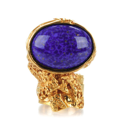Saint Laurent Glass Cabochon Arty Ovale Ring 5 Gold Lapis 1 of 4