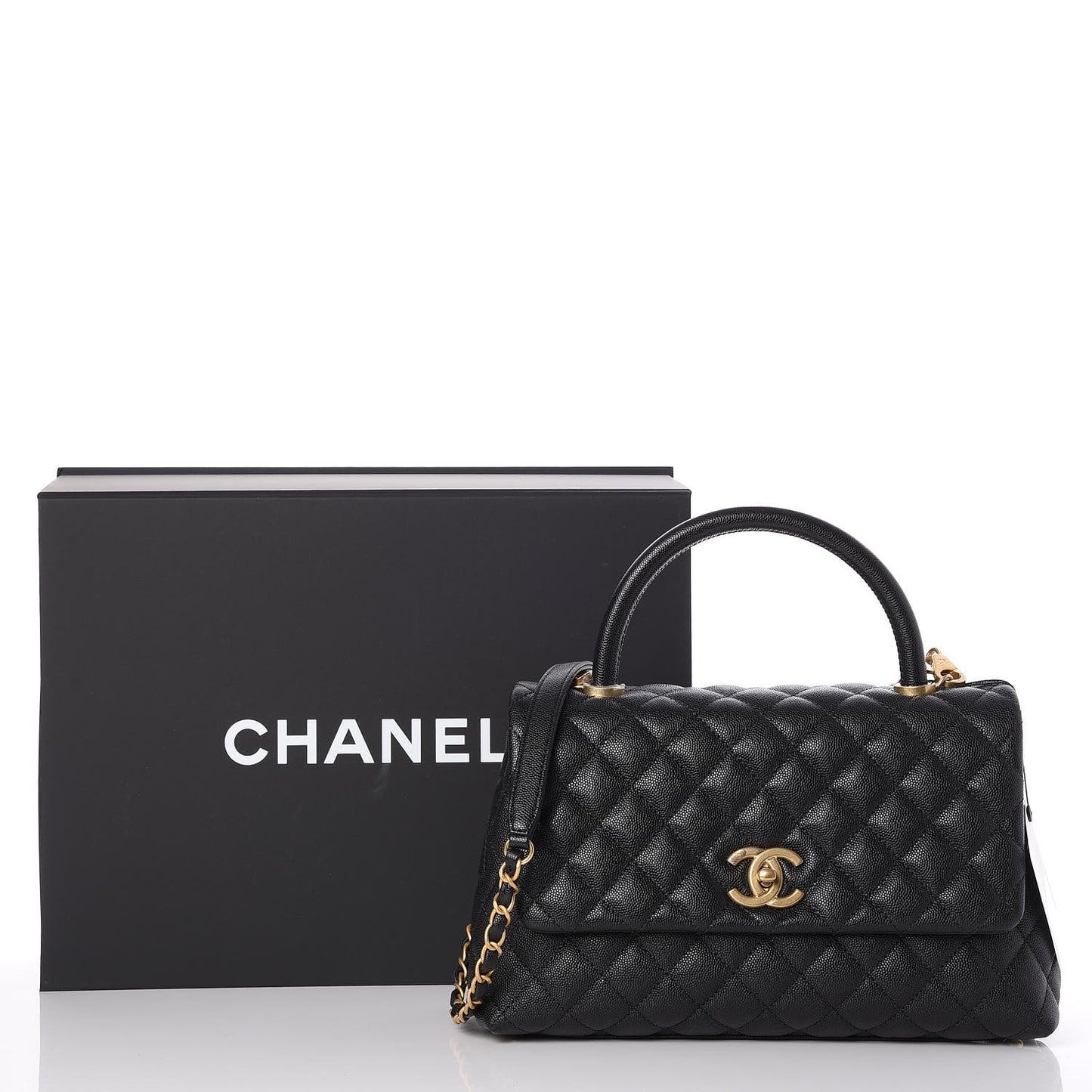 Caviar Quilted Small Coco Handle Flap Black