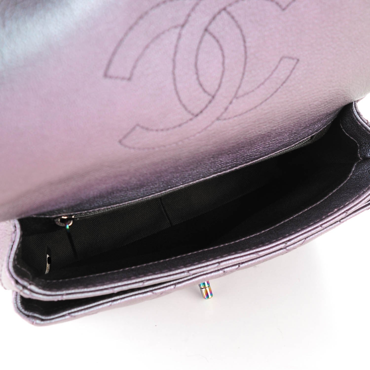 Chanel Iridescent Goatskin Quilted Small Double Carry Waist Chain Flap Purple 5 of 7