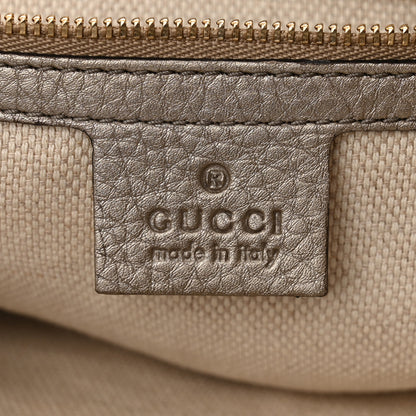 Gucci Metallic Pebbled Calfskin Small Soho Top Handle Bag Golden Beige 7 of 9