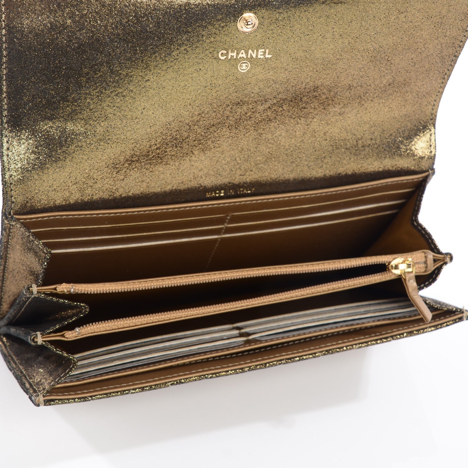 Chanel Iridescent Calfskin Quilted Tartan Button Large Gusset Flap Wallet Gold 5 of 8