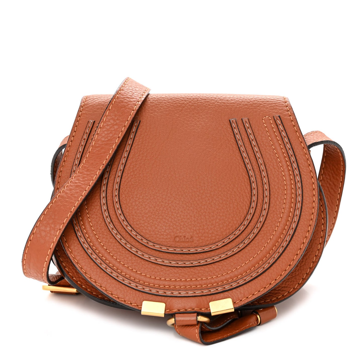 Grained Calfskin Small Marcie Saddle Bag Tan