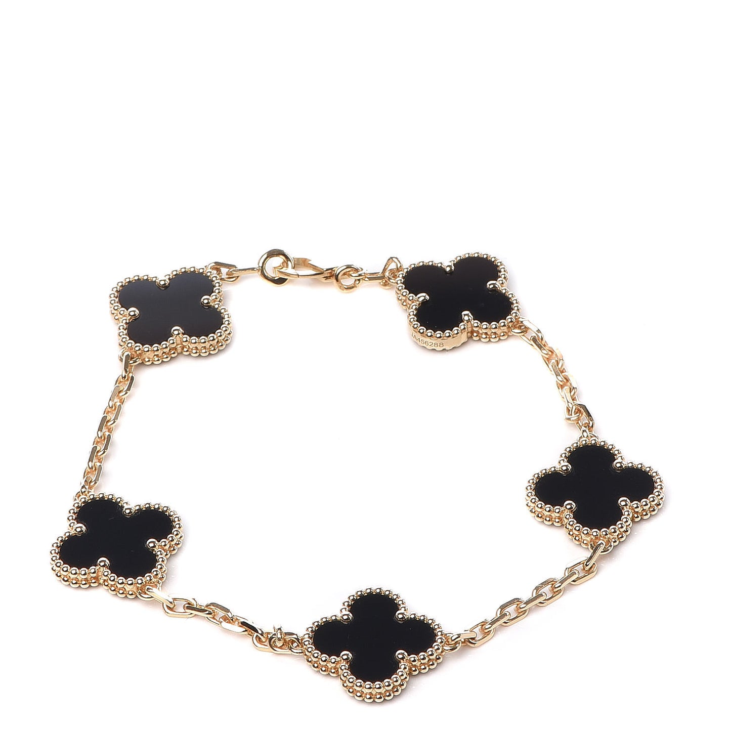 18K Yellow Gold Black Onyx 5 Motifs Vintage Alhambra Bracelet
