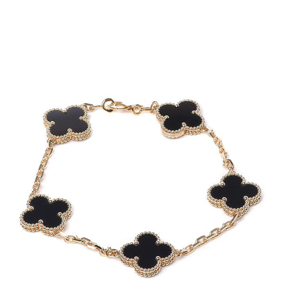 Van Cleef & Arpels 18K Yellow Gold Black Onyx 5 Motifs Vintage Alhambra Bracelet 1 of 6