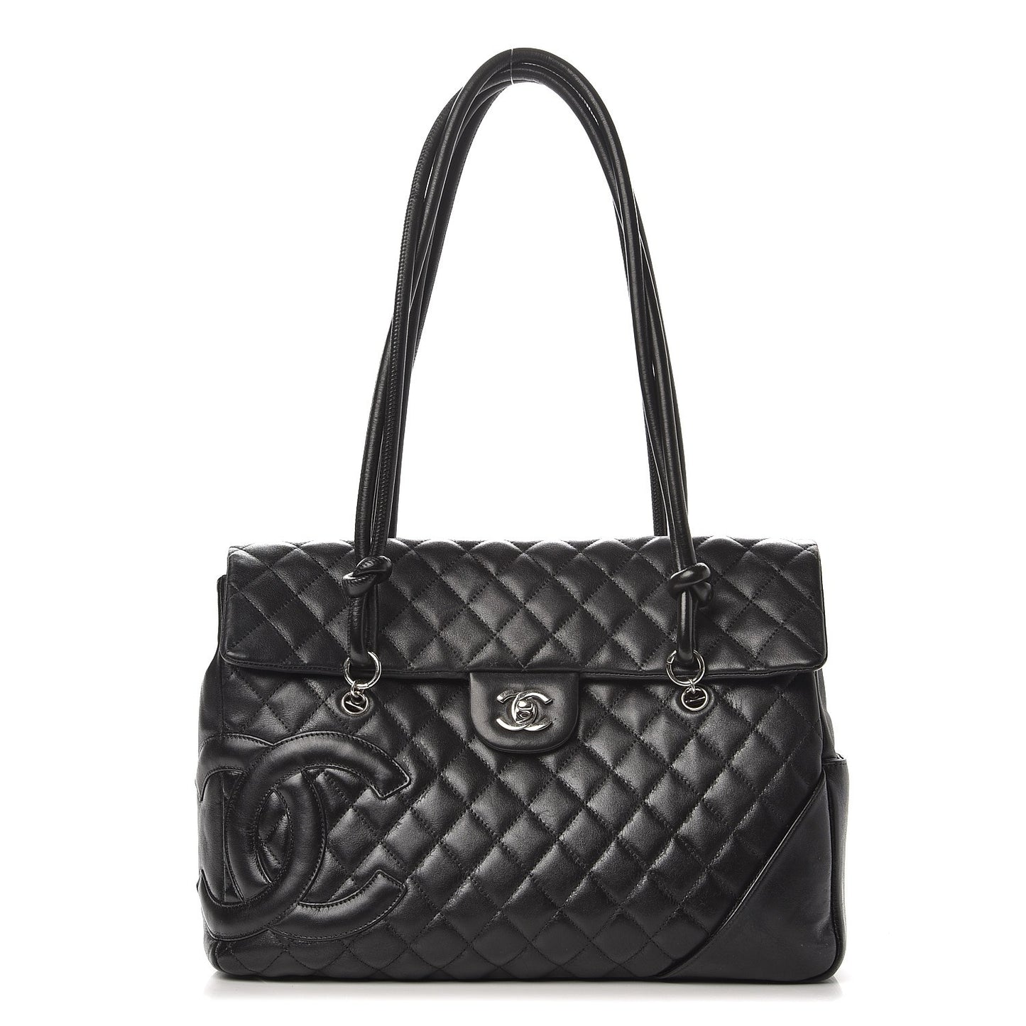 Calfskin Quilted Large Cambon Flap Black